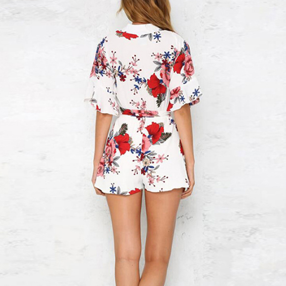 white Floral Juamper Suite Romper - Picture 2 of 6